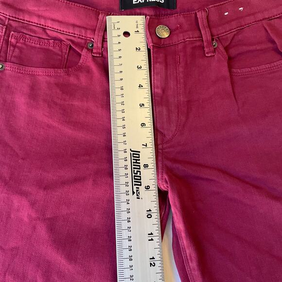 Express Women Cropped Leggings size 6 Red Mid Rise Stretch - Picture 5 of 10